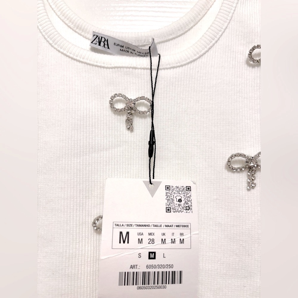 NWT ZARA Ribbed Tank With Rhinestone Bows - Picture 10 of 12
